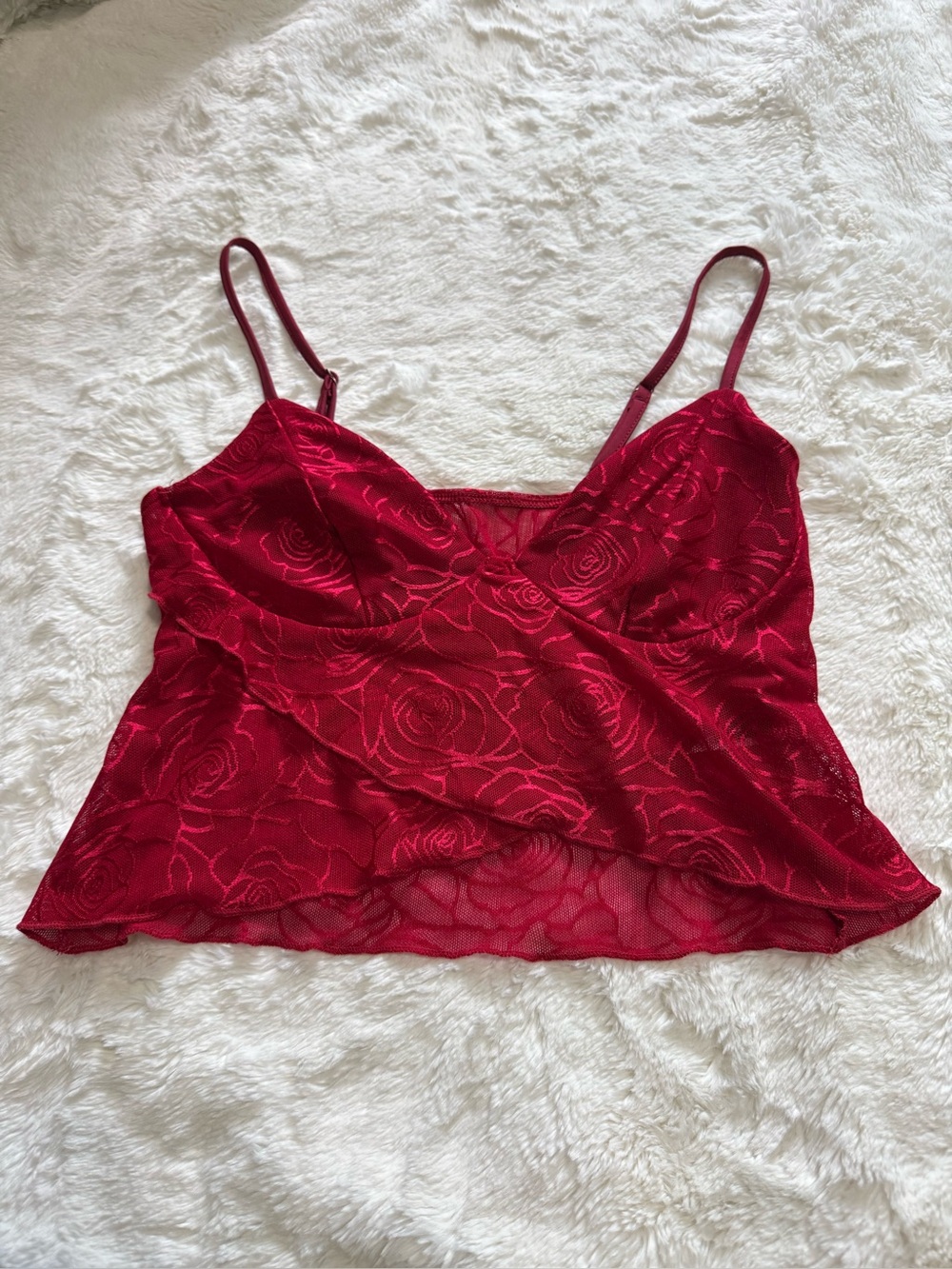 Red Rose Mesh Camisole Top - Size Small